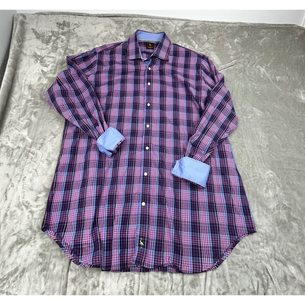 TailorByrd Men's 3XLT Purple Blue Plaid Long Sleeve Button Front Dress Shirt